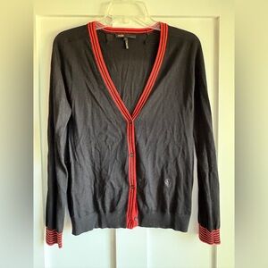 NWOT Maje Black merino wool Cardigan with Red Accents